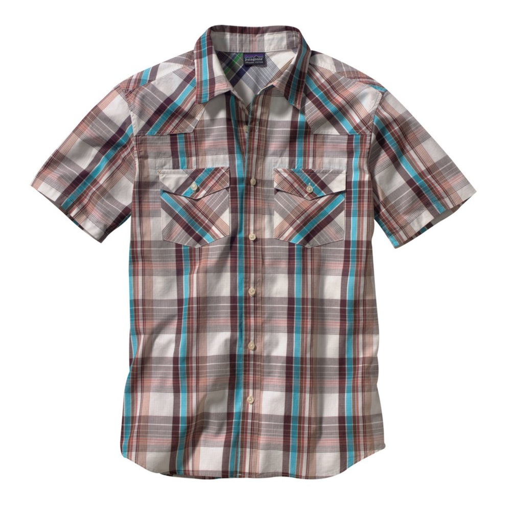 VTG Patagonia Mens M Organic Cotton Plaid Short Sleeve Shirt 3 Trees *flaws*